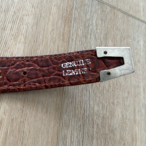 Vintage Genuine Leather Brown Unique Silvertone Embellished Woven Heavy Belt - Picture 12 of 17